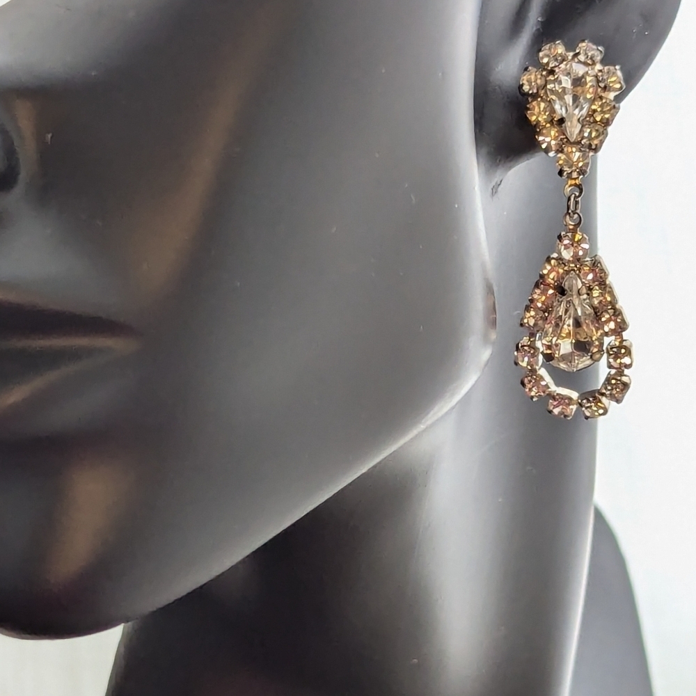💎 Vintage Earrings Chandelier Marquis cut Rhinestone stone post silver ton…
